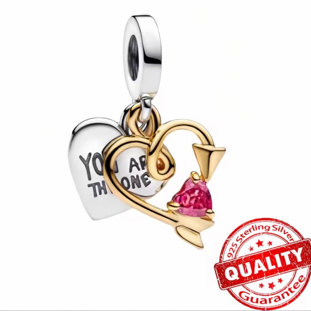 NWOT Two Tone You Are The One Infinity Double Hearts Dangle Charm Silver 925